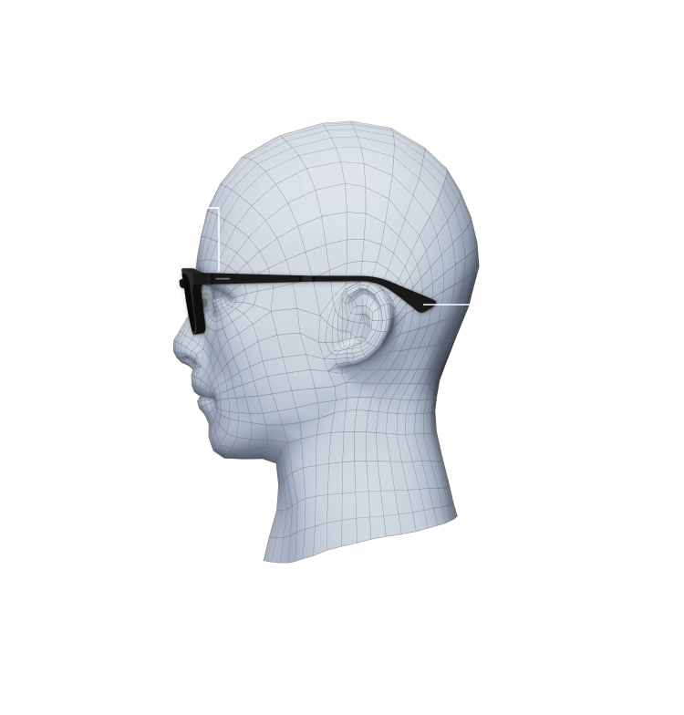 フレームと眉の隙間を埋める: 顔と一体化して見える設計で、洗練された印象に。 / フレームの理想的な重心バランス: モダン部分にはレアメタル(タングステン合金)を内蔵。メガネ着用時の重心バランスを調整し、鼻にかかる負担を軽減。